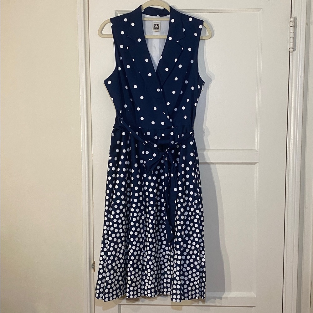 Anne Klein Navy and White Polka Dot Dress